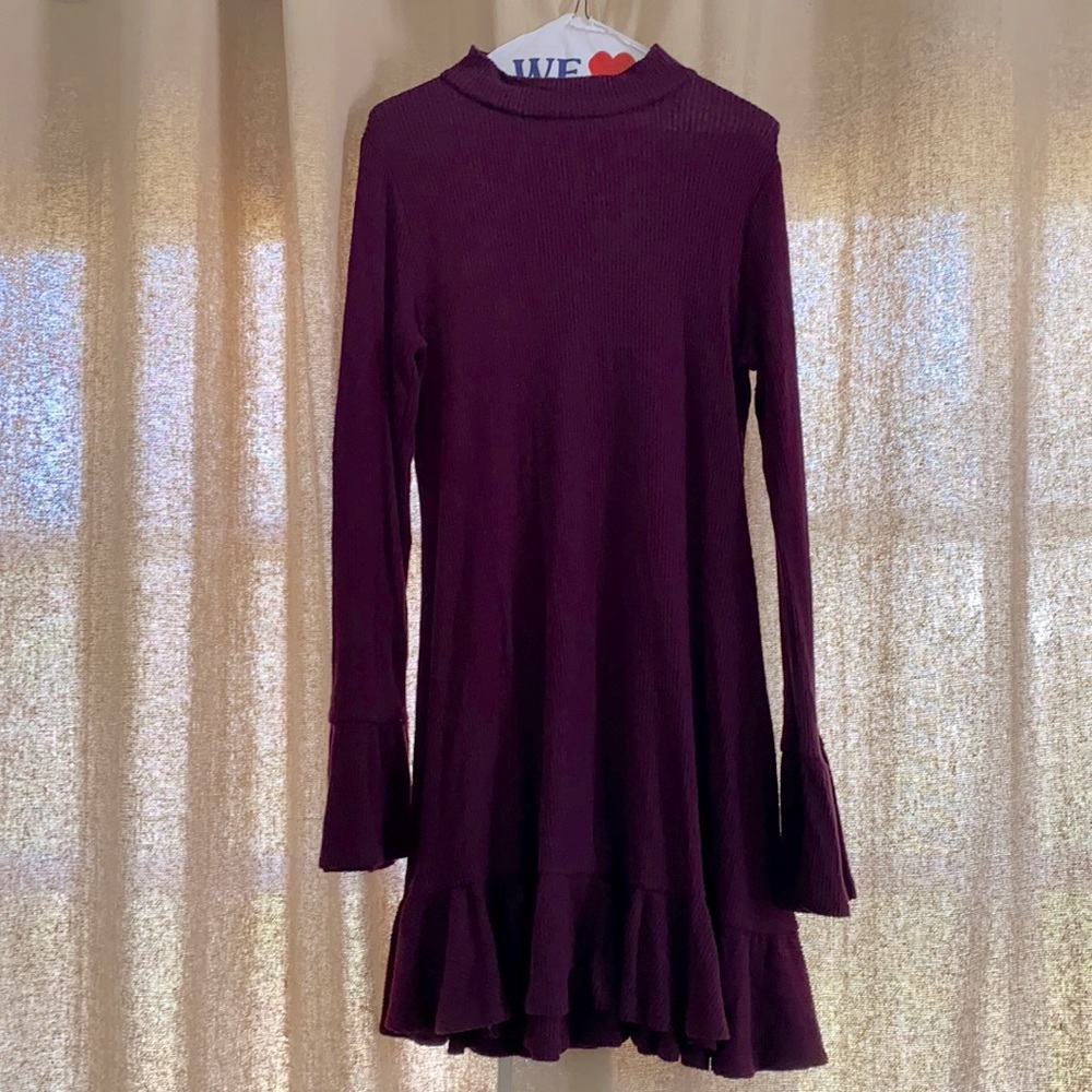 Express ribbed purple mock neck dress flare sleeve